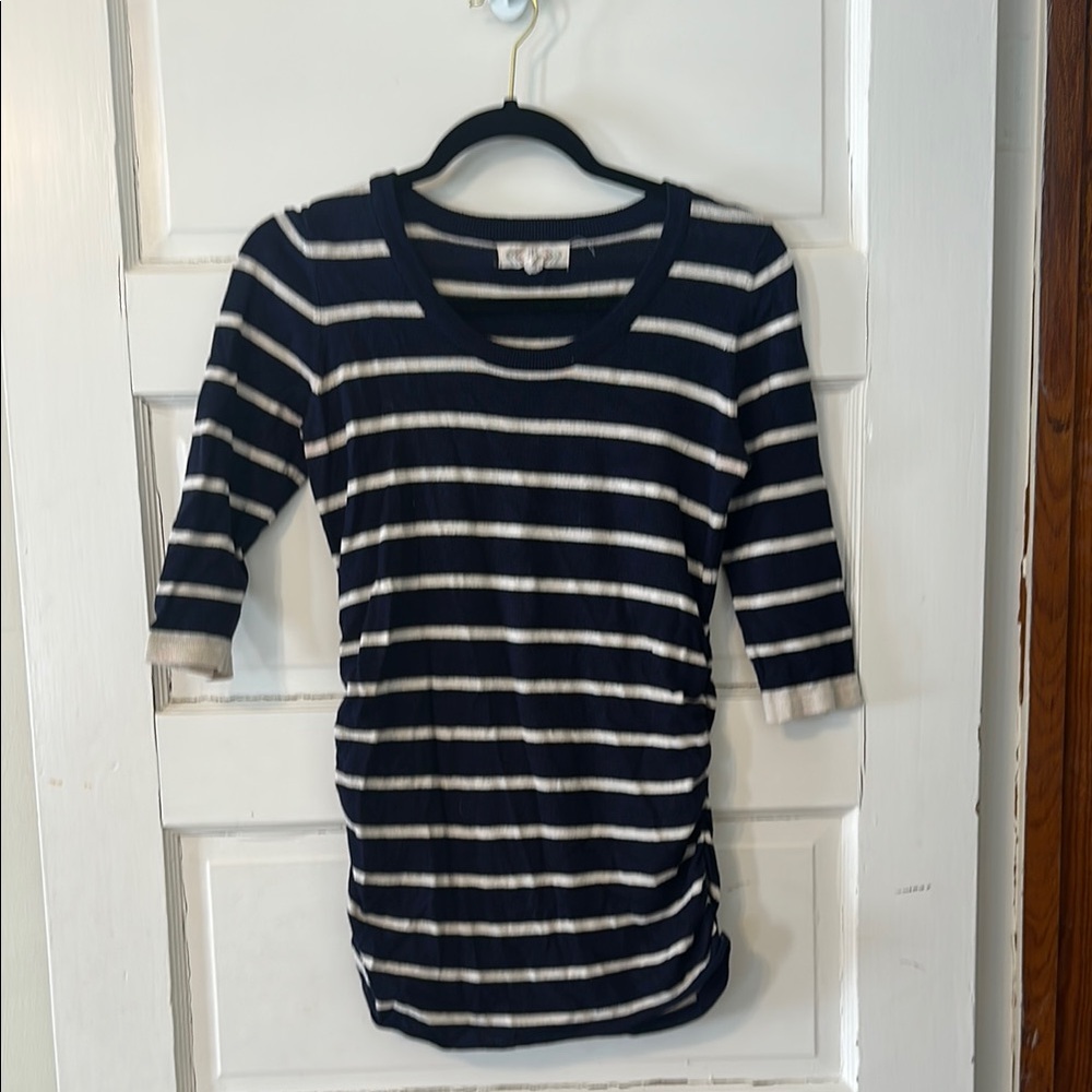 Navy and White Striped Crew Neck Sweater